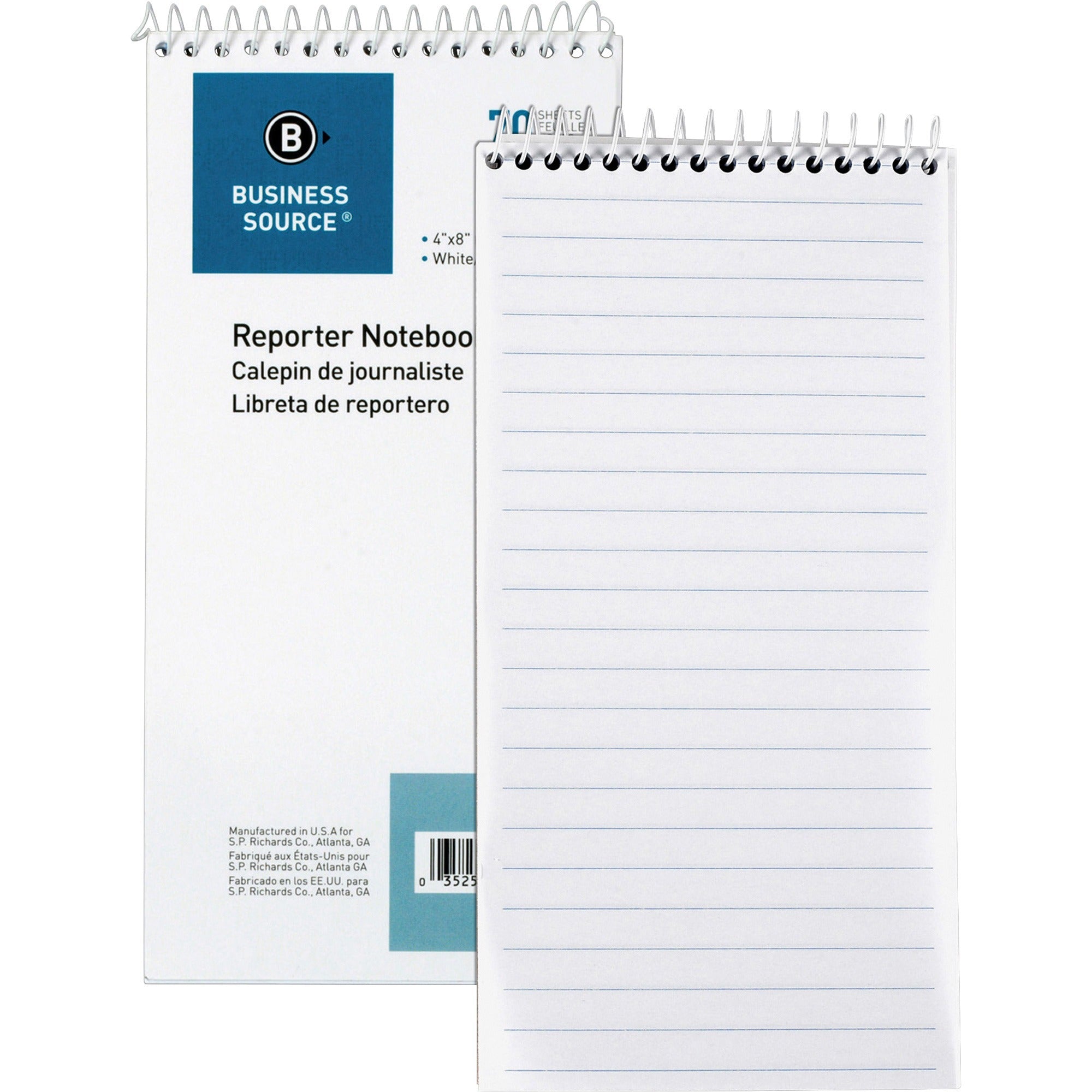 Business Source Coat Pocket-size Reporters Notebook - 70 Sheets - Spiral - 4" x 8" - White Paper - 1 Dozen - 