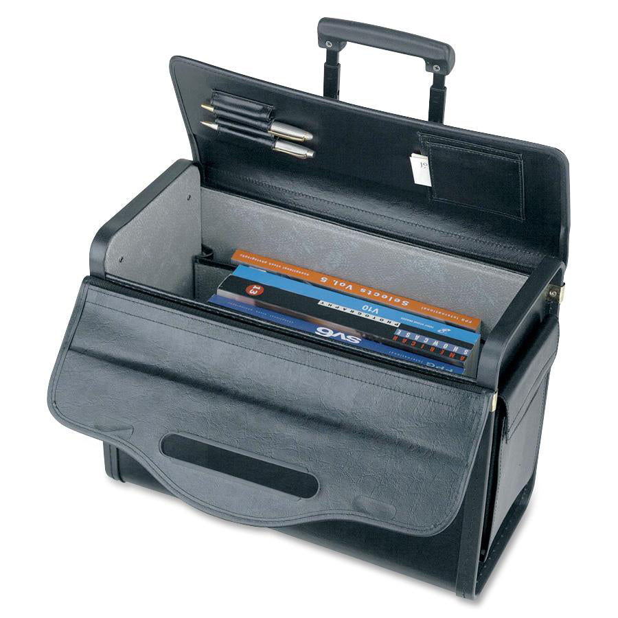 Lorell Travel/Luggage Case (Roller) Travel Essential, Book, File Folder - Black - Vinyl Body - Handle - 14" Height x 22" Width x 8" Depth - 1 Each - 