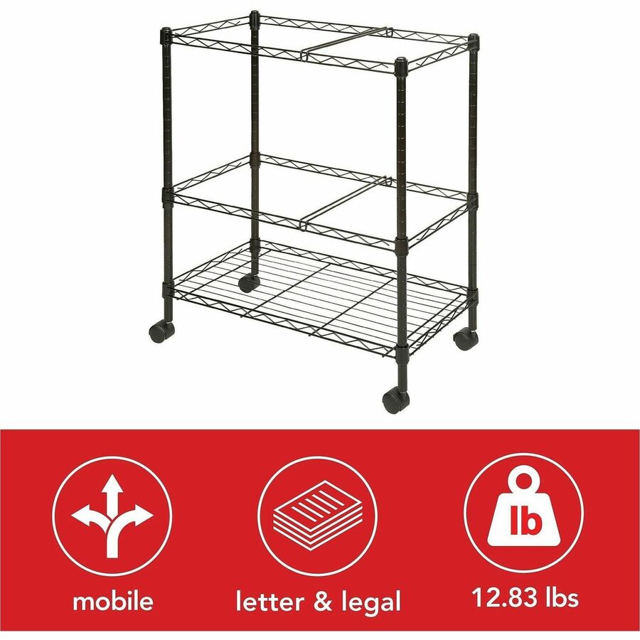 Lorell 2-Tier Wire Mobile File Cart - 4 Casters - Steel - x 26" Width x 12.5" Depth x 30" Height - Black - 1 Each