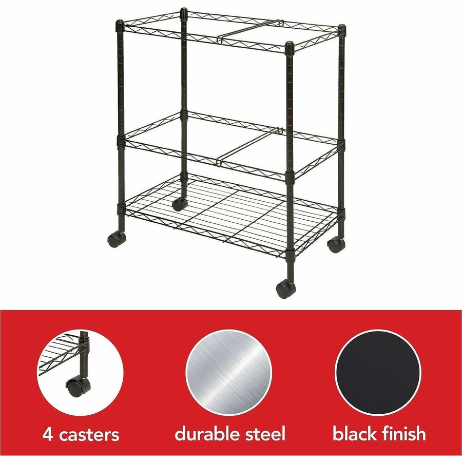 Lorell 2-Tier Wire Mobile File Cart - 4 Casters - Steel - x 26" Width x 12.5" Depth x 30" Height - Black - 1 Each