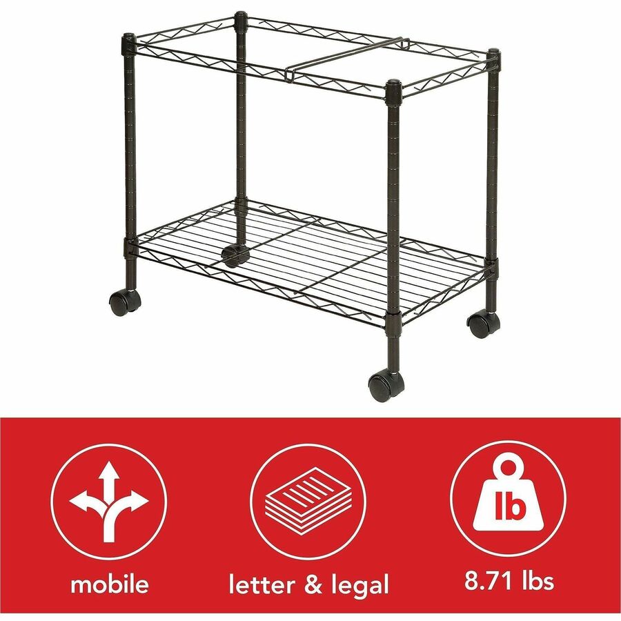 Lorell Mobile File Cart - 4 Casters - Steel - x 12.9" Width x 25.8" Depth x 20.5" Height - Black - 1 Each