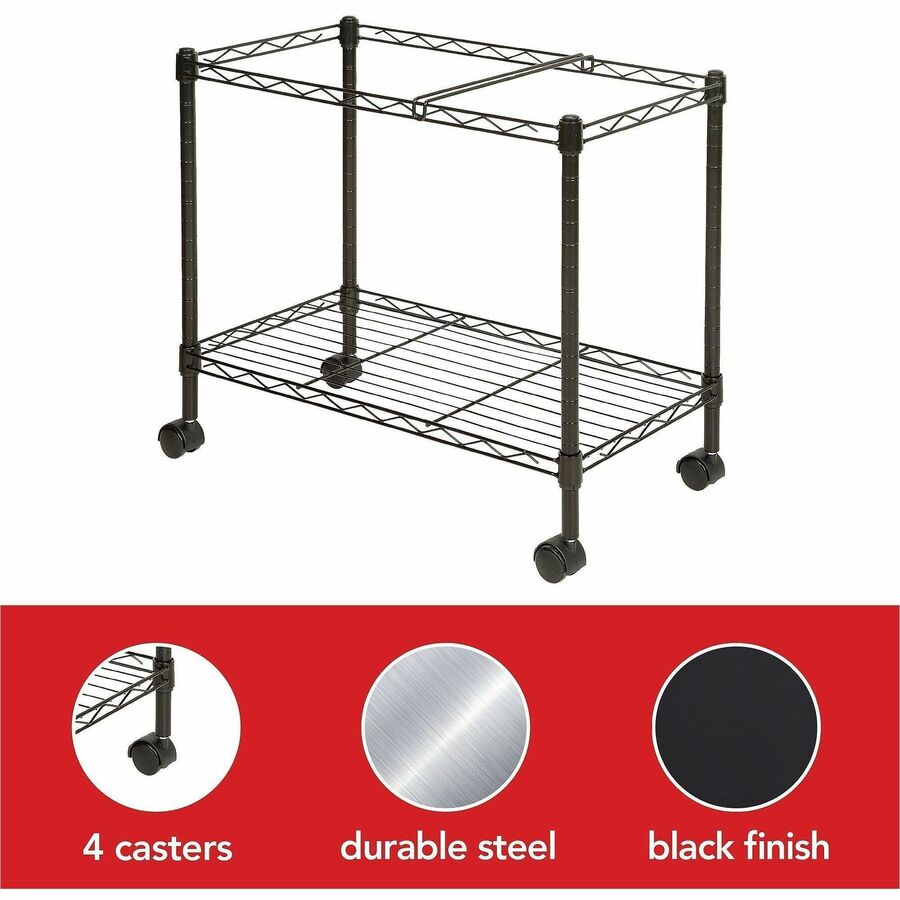 Lorell Mobile File Cart - 4 Casters - Steel - x 12.9" Width x 25.8" Depth x 20.5" Height - Black - 1 Each