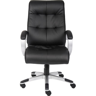 Lorell Classic Executive Office Chair - Black Leather Seat - 5-star Base - Black - 1 Each - 