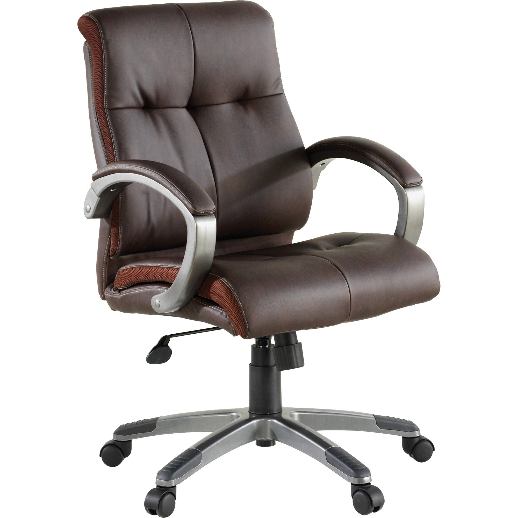 Lorell Low-back Executive Office Chair - Brown Leather Seat - 5-star Base - Brown - 1 Each - 