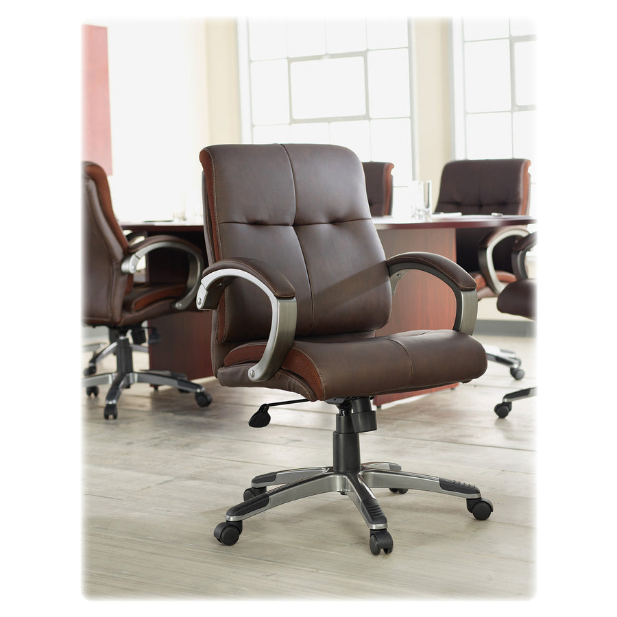 Lorell Low-back Executive Office Chair - Brown Leather Seat - 5-star Base - Brown - 1 Each - 