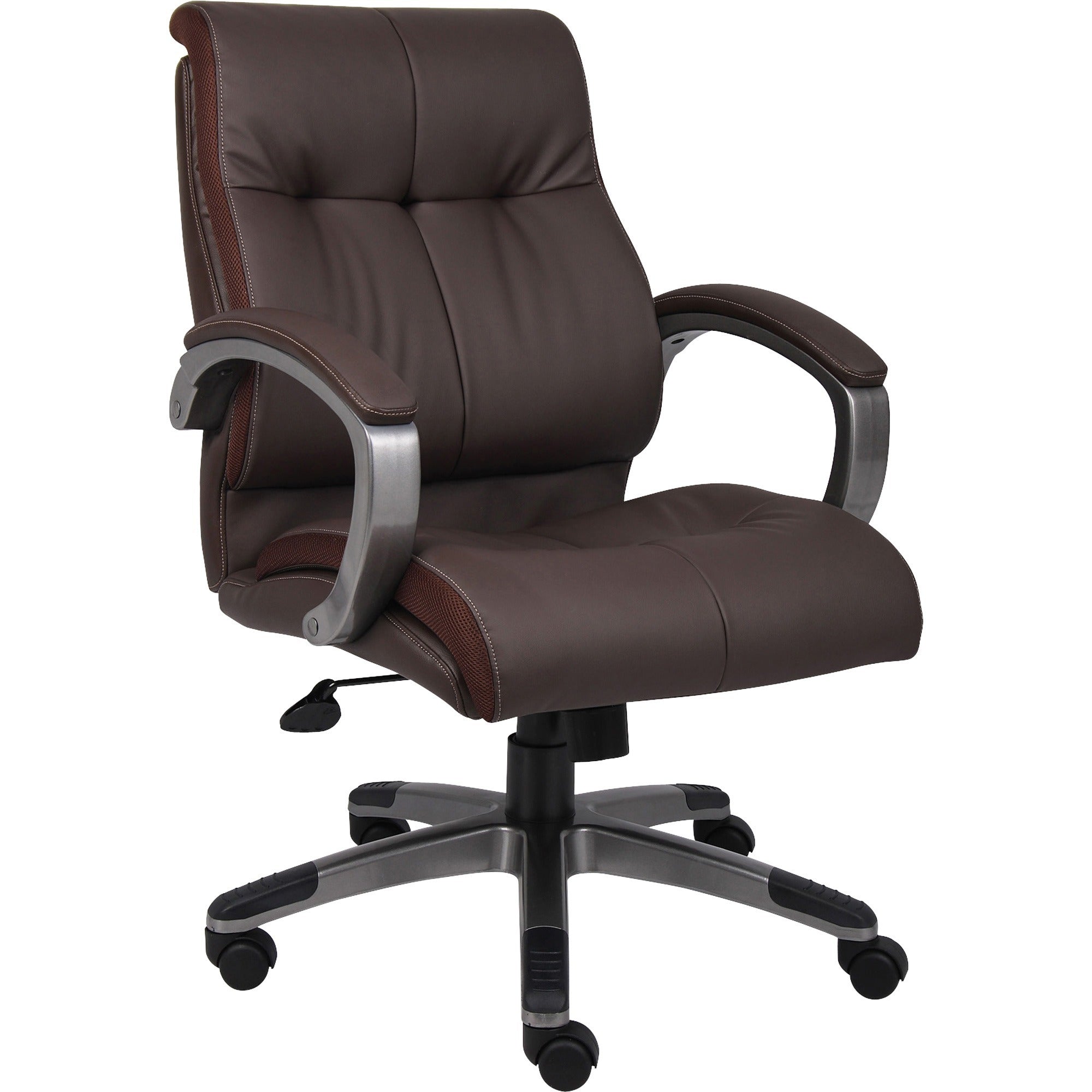 Lorell Low-back Executive Office Chair - Brown Leather Seat - 5-star Base - Brown - 1 Each - 