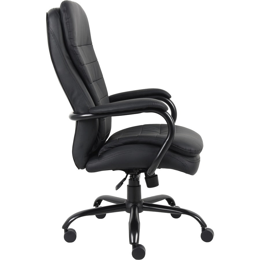 Lorell Big & Tall Double Cushion Executive High-Back Chair - Black Leather Seat - Black Leather Back - 5-star Base - Black - 1 Each