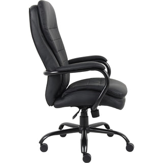 Lorell Big & Tall Double Cushion Executive High-Back Chair - Black Leather Seat - Black Leather Back - 5-star Base - Black - 1 Each