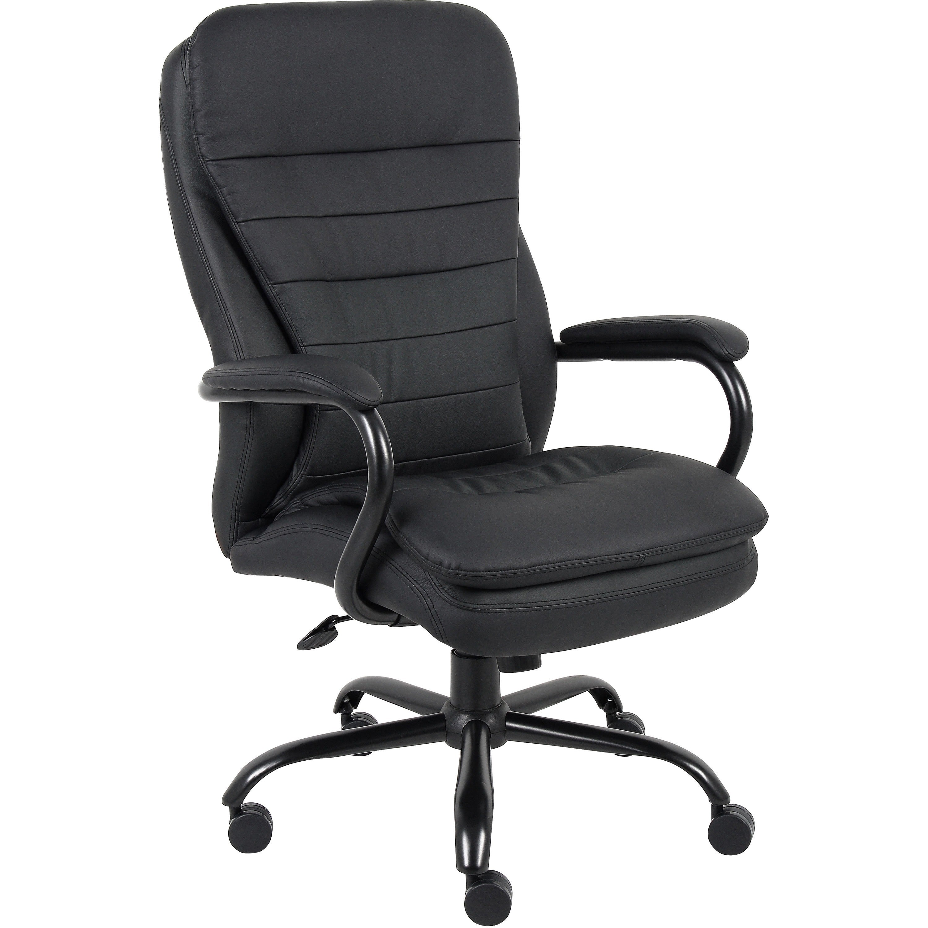 Lorell Big & Tall Double Cushion Executive High-Back Chair - Black Leather Seat - Black Leather Back - 5-star Base - Black - 1 Each
