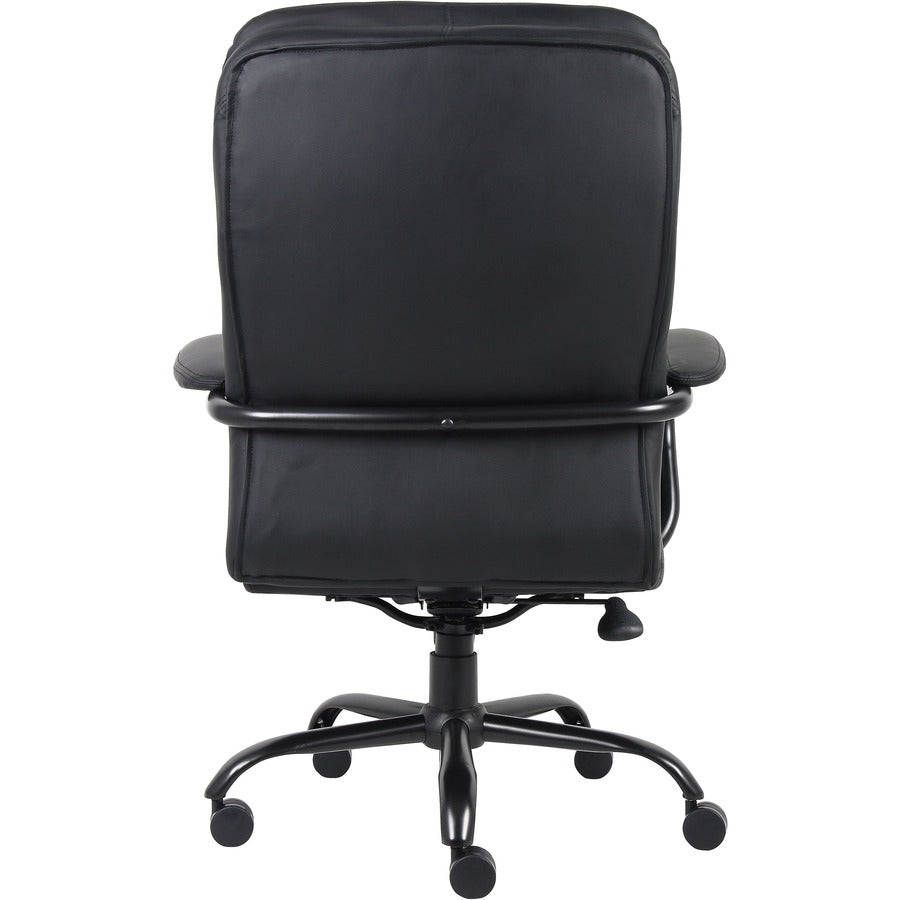 Lorell Big & Tall Double Cushion Executive High-Back Chair - Black Leather Seat - Black Leather Back - 5-star Base - Black - 1 Each