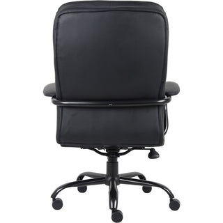 Lorell Big & Tall Double Cushion Executive High-Back Chair - Black Leather Seat - Black Leather Back - 5-star Base - Black - 1 Each