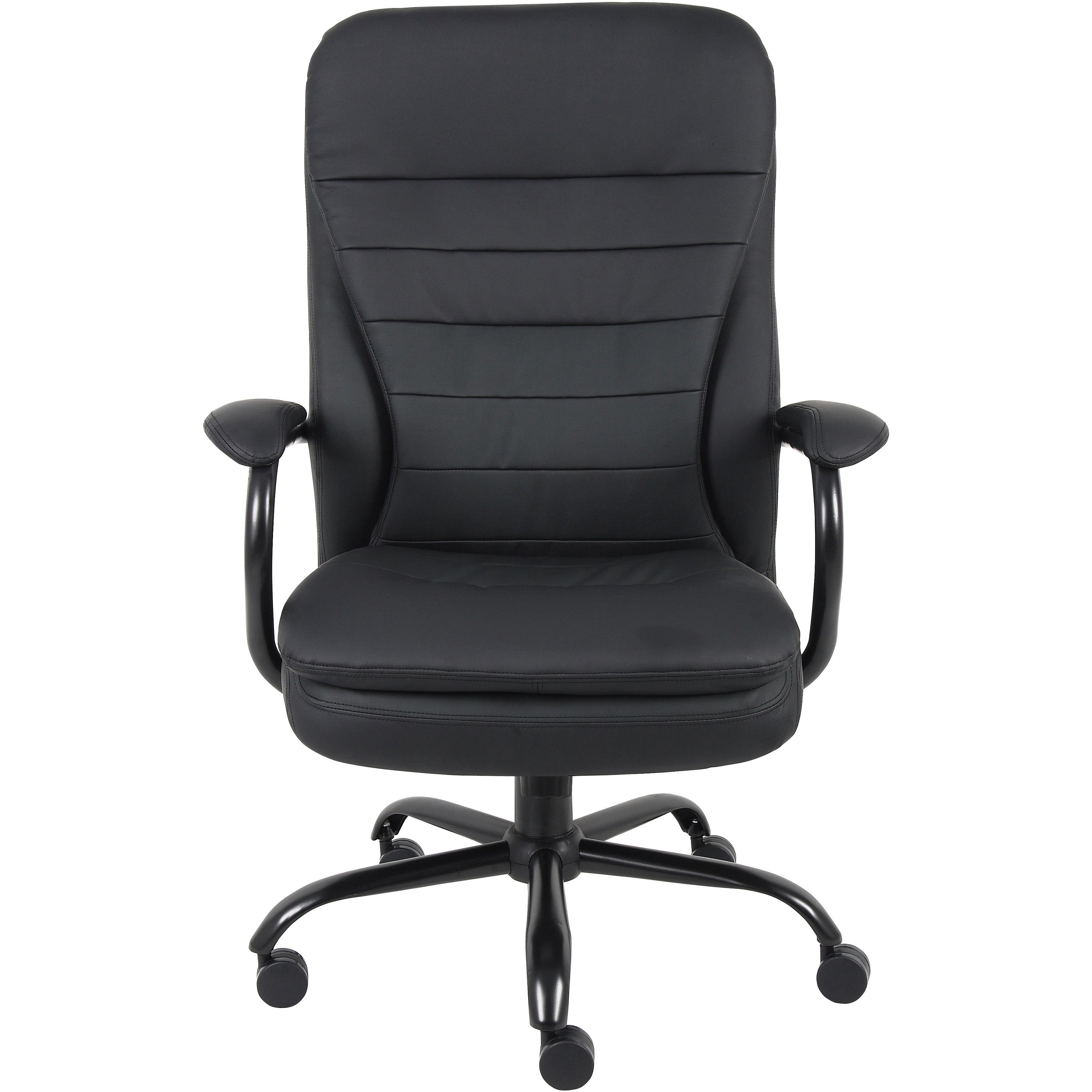 Lorell Big & Tall Double Cushion Executive High-Back Chair - Black Leather Seat - Black Leather Back - 5-star Base - Black - 1 Each - 