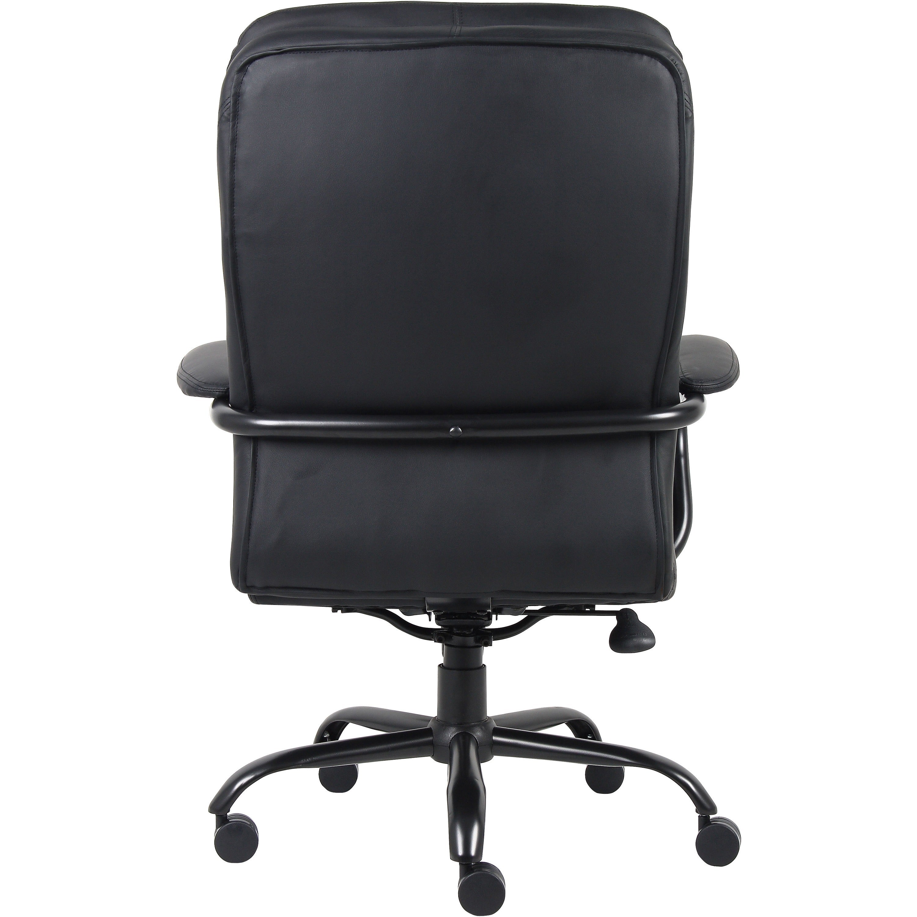 Lorell Big & Tall Double Cushion Executive High-Back Chair - Black Leather Seat - Black Leather Back - 5-star Base - Black - 1 Each - 