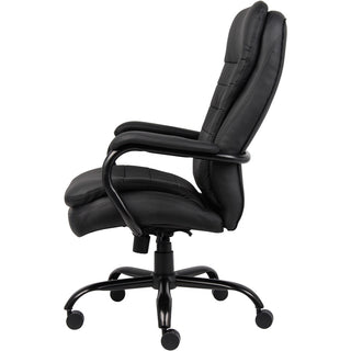 Lorell Big & Tall Double Cushion Executive High-Back Chair - Black Leather Seat - Black Leather Back - 5-star Base - Black - 1 Each