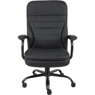 Lorell Big & Tall Double Cushion Executive High-Back Chair - Black Leather Seat - Black Leather Back - 5-star Base - Black - 1 Each