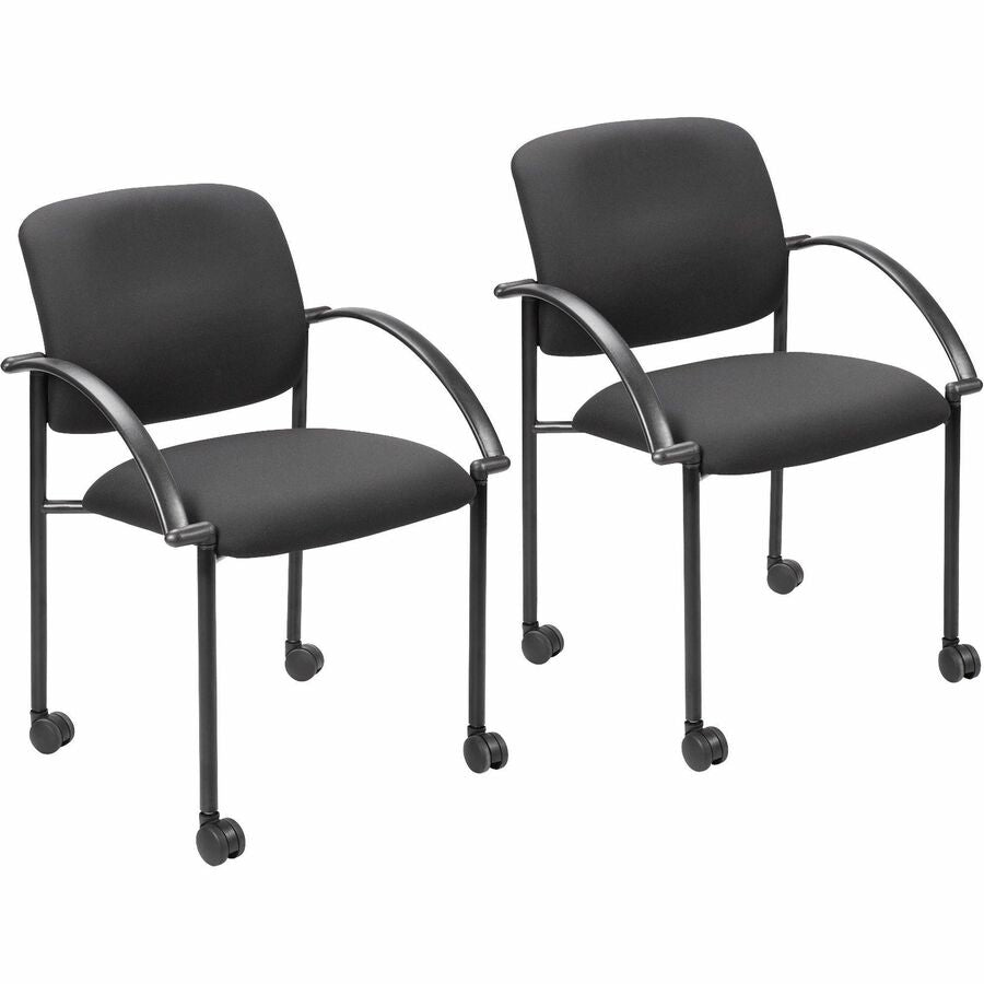 Lorell Upholstered Guest Chair with Arms - Black Seat - Black Steel Frame - Four-legged Base - Black - Armrest - 2 / Carton