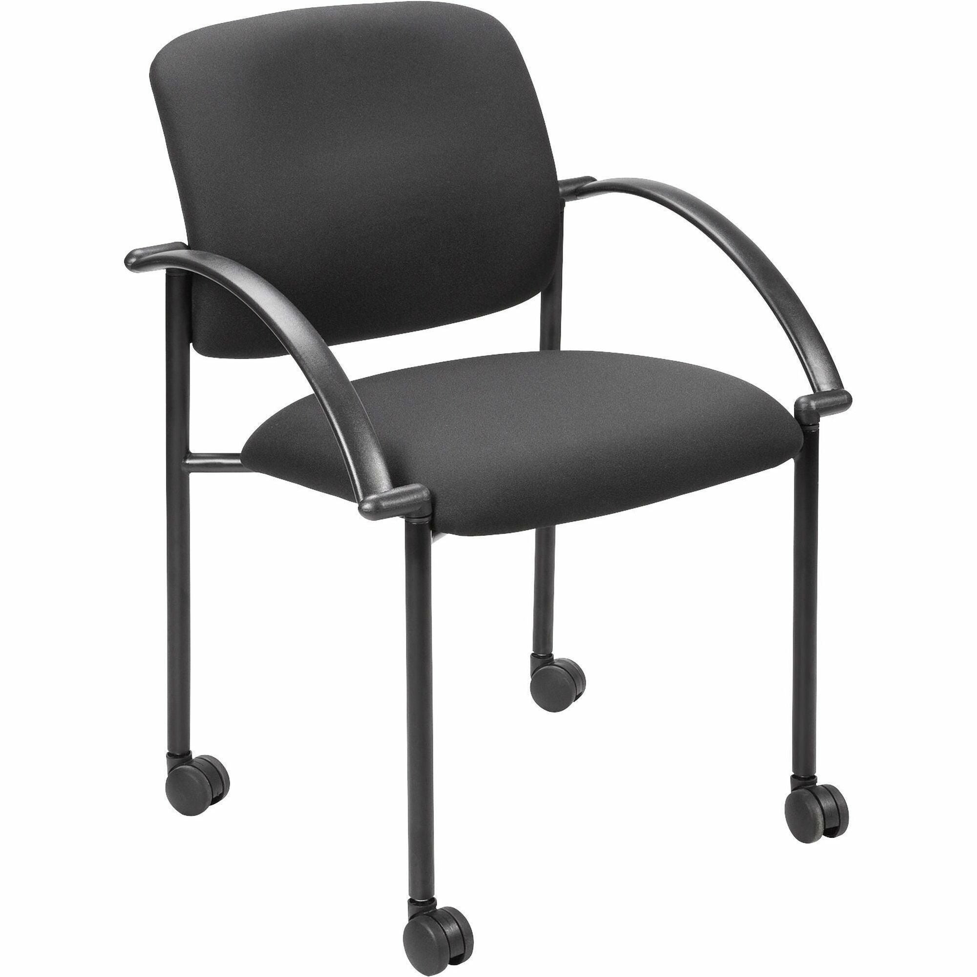 Lorell Upholstered Guest Chair with Arms - Black Seat - Black Steel Frame - Four-legged Base - Black - Armrest - 2 / Carton - 