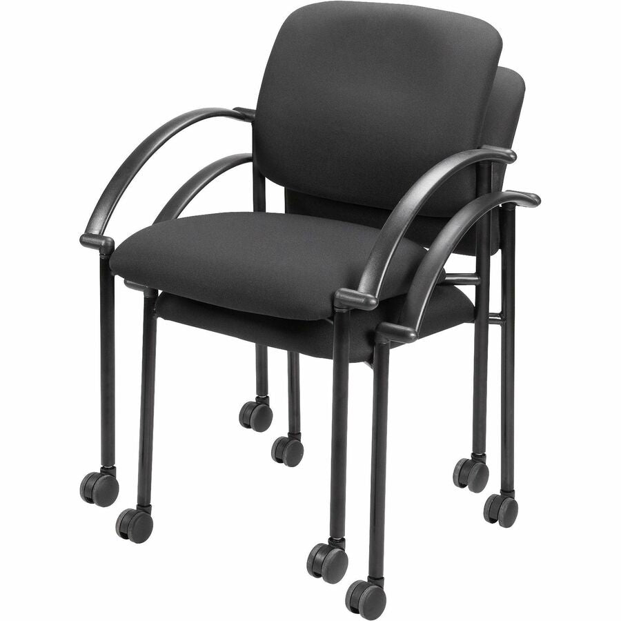 Lorell Upholstered Guest Chair with Arms - Black Seat - Black Steel Frame - Four-legged Base - Black - Armrest - 2 / Carton - 