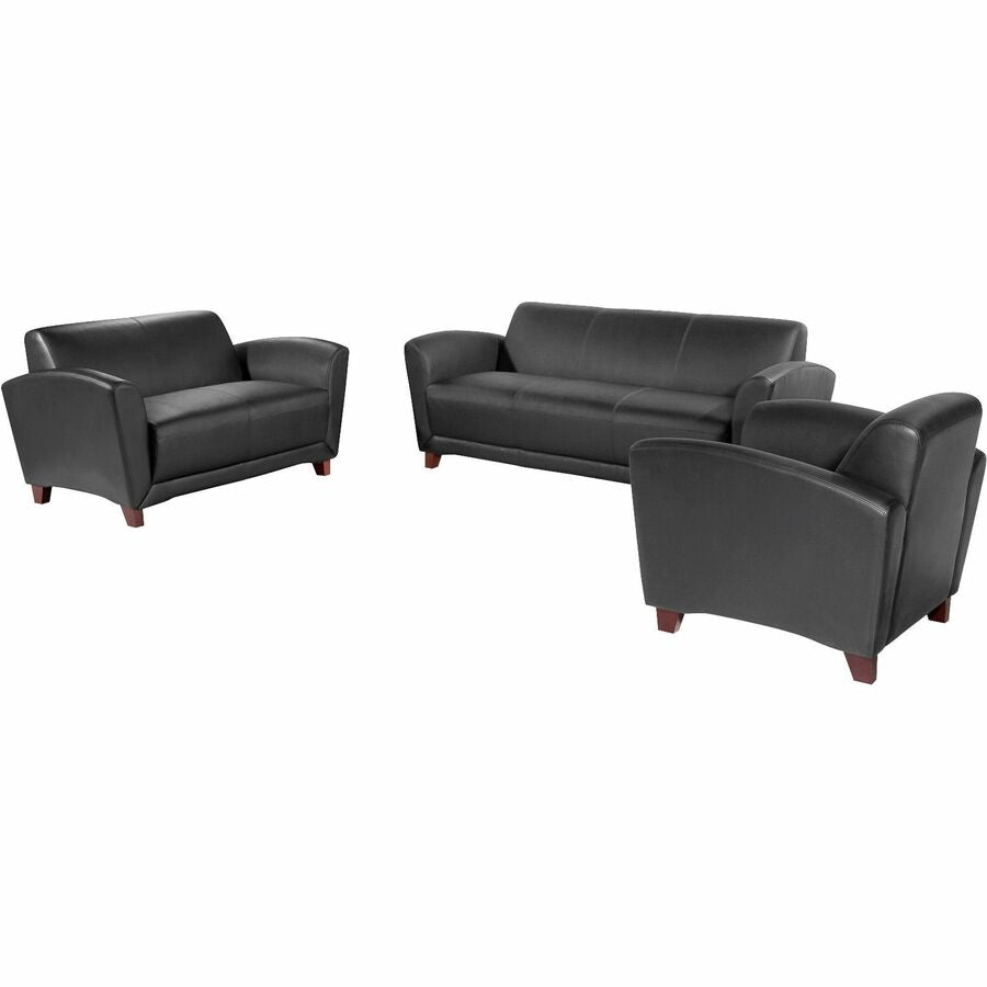 Lorell Accession Reception Sofa - 75" x 34.5" x 31.3" - Leather Black Seat - Leather Black Back - 1 Each - 