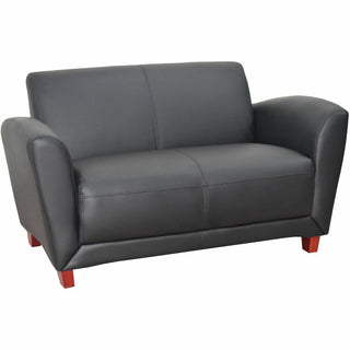 Lorell Accession Reception Loveseat - 55" x 34.5" x 31.3" - Leather Black Seat - Leather Black Back - 1 Each