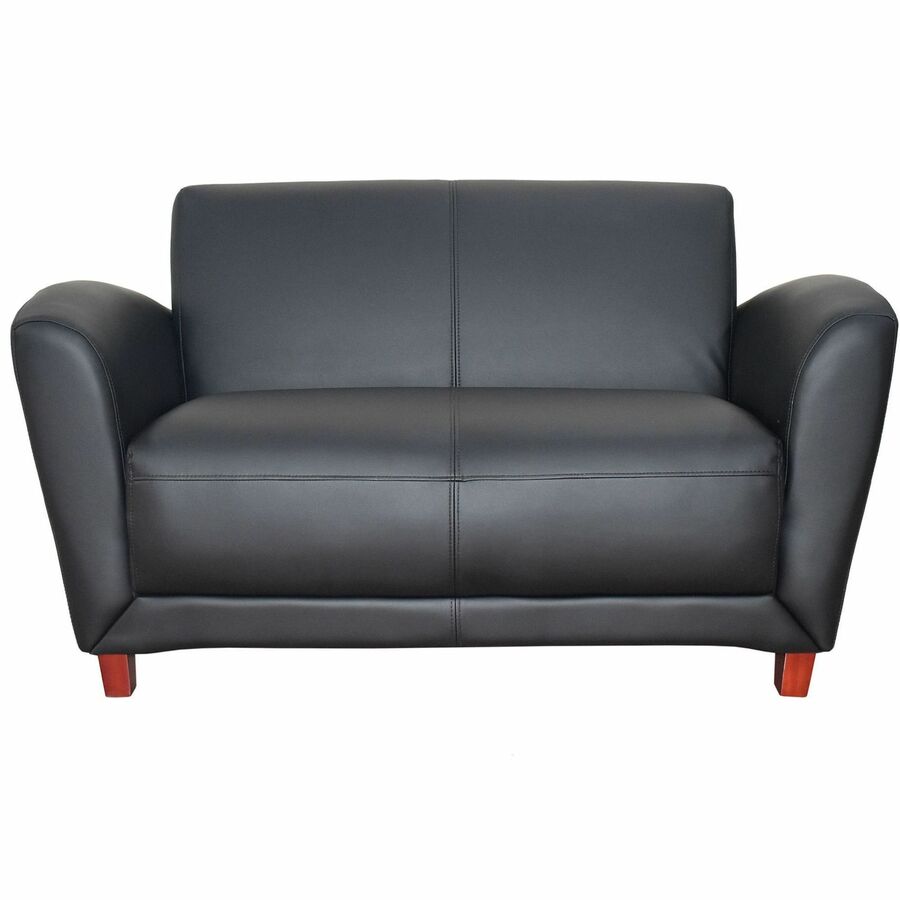 Lorell Accession Reception Loveseat - 55" x 34.5" x 31.3" - Leather Black Seat - Leather Black Back - 1 Each