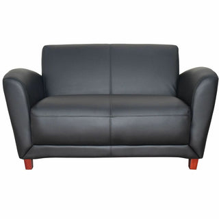 Lorell Accession Reception Loveseat - 55" x 34.5" x 31.3" - Leather Black Seat - Leather Black Back - 1 Each