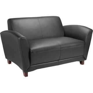 Lorell Accession Reception Loveseat - 55" x 34.5" x 31.3" - Leather Black Seat - Leather Black Back - 1 Each - 