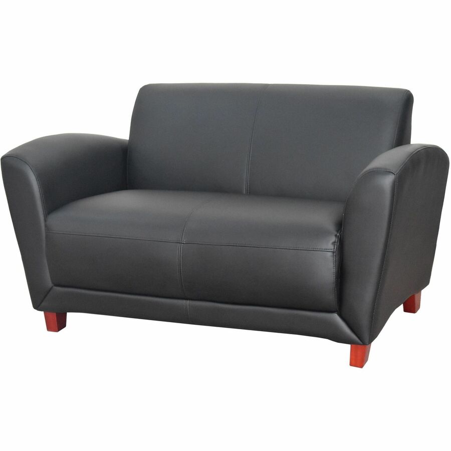 Lorell Accession Reception Loveseat - 55" x 34.5" x 31.3" - Leather Black Seat - Leather Black Back - 1 Each