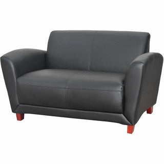 Lorell Accession Reception Loveseat - 55" x 34.5" x 31.3" - Leather Black Seat - Leather Black Back - 1 Each