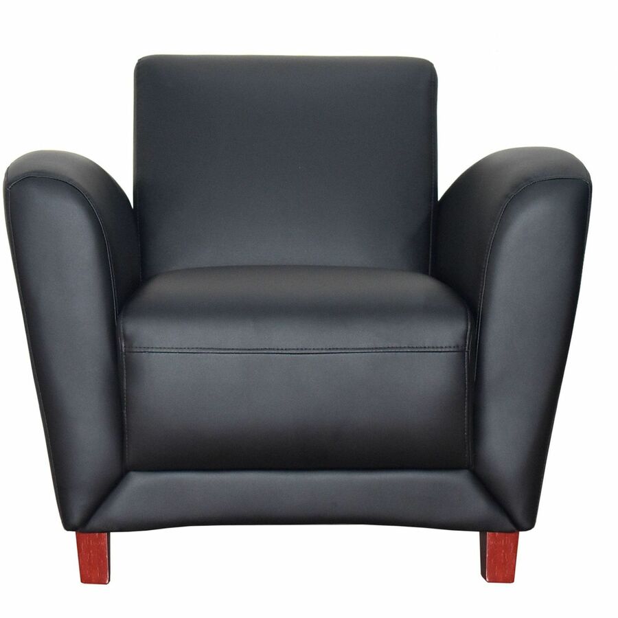 Lorell Accession Club Chair - Black Leather Seat - Black Leather Back - Four-legged Base - 1 Each