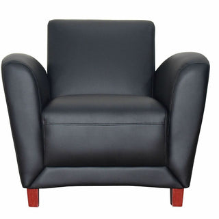 Lorell Accession Club Chair - Black Leather Seat - Black Leather Back - Four-legged Base - 1 Each