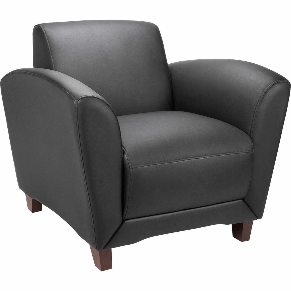 Lorell Accession Club Chair - Black Leather Seat - Black Leather Back - Four-legged Base - 1 Each - 