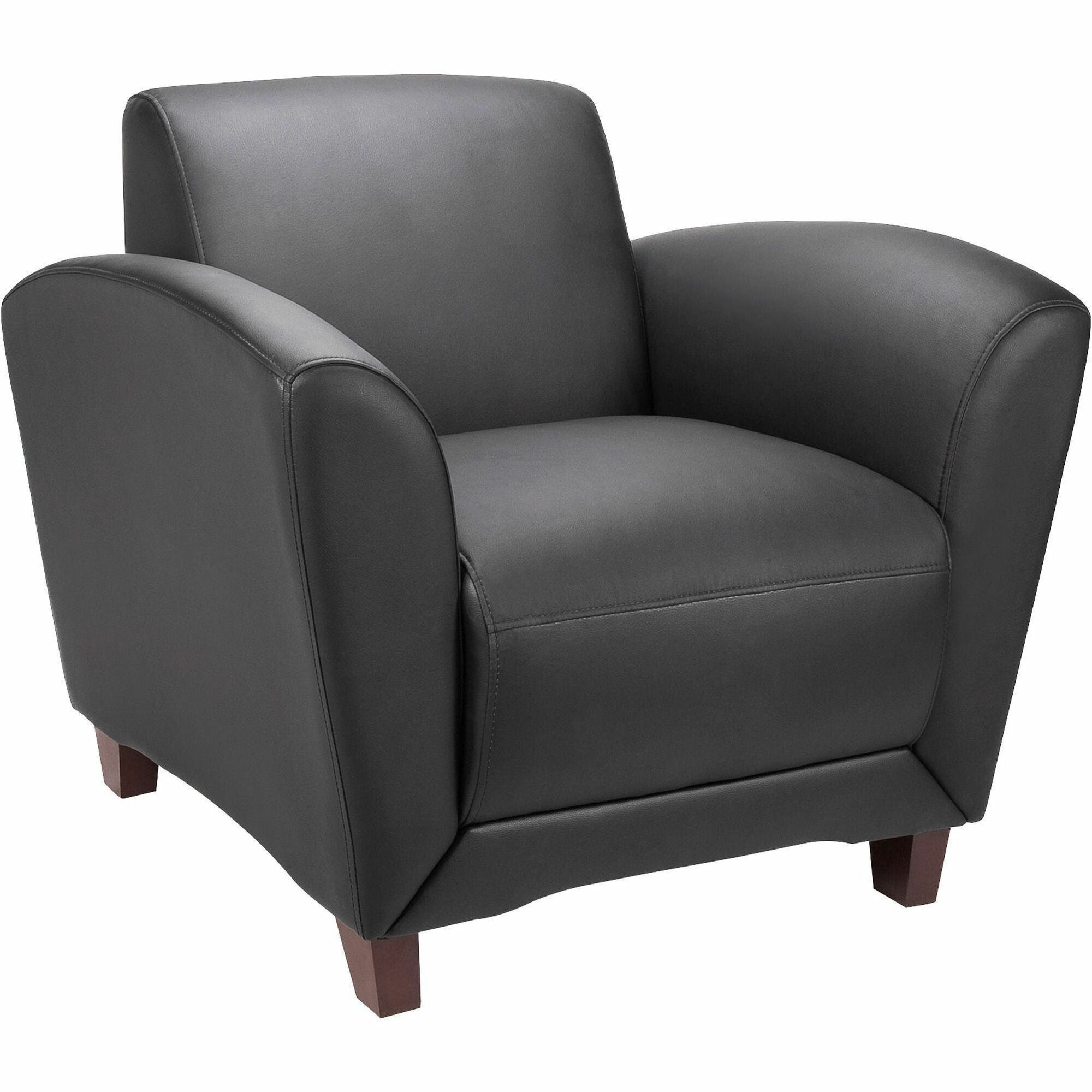 Lorell Accession Club Chair - Black Leather Seat - Black Leather Back - Four-legged Base - 1 Each - 