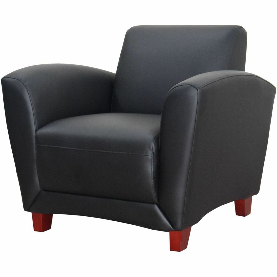 Lorell Accession Club Chair - Black Leather Seat - Black Leather Back - Four-legged Base - 1 Each