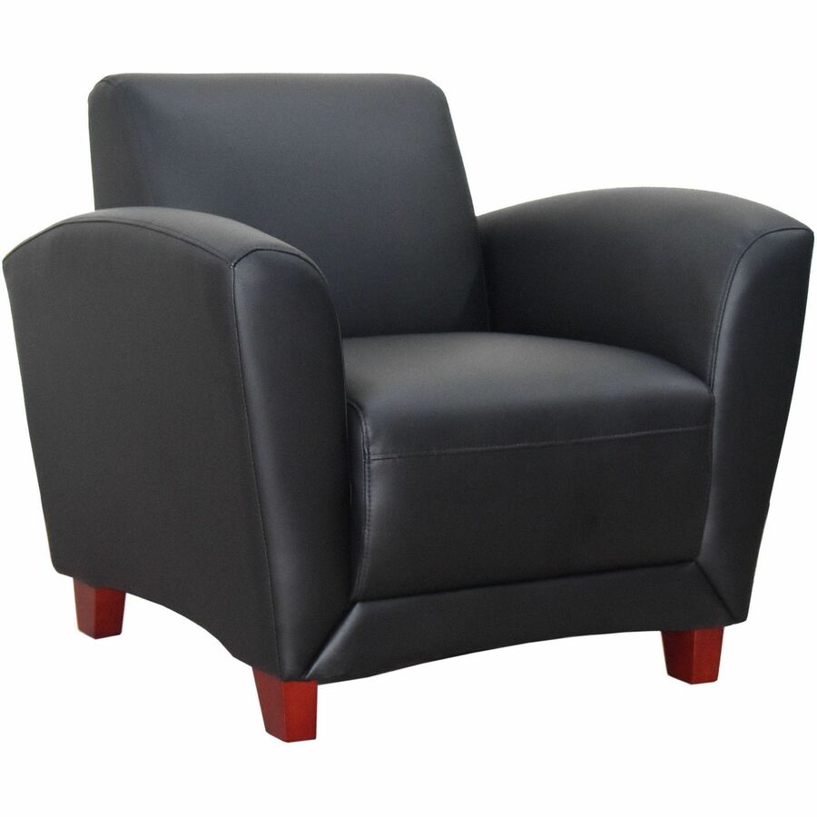 Lorell Accession Club Chair - Black Leather Seat - Black Leather Back - Four-legged Base - 1 Each