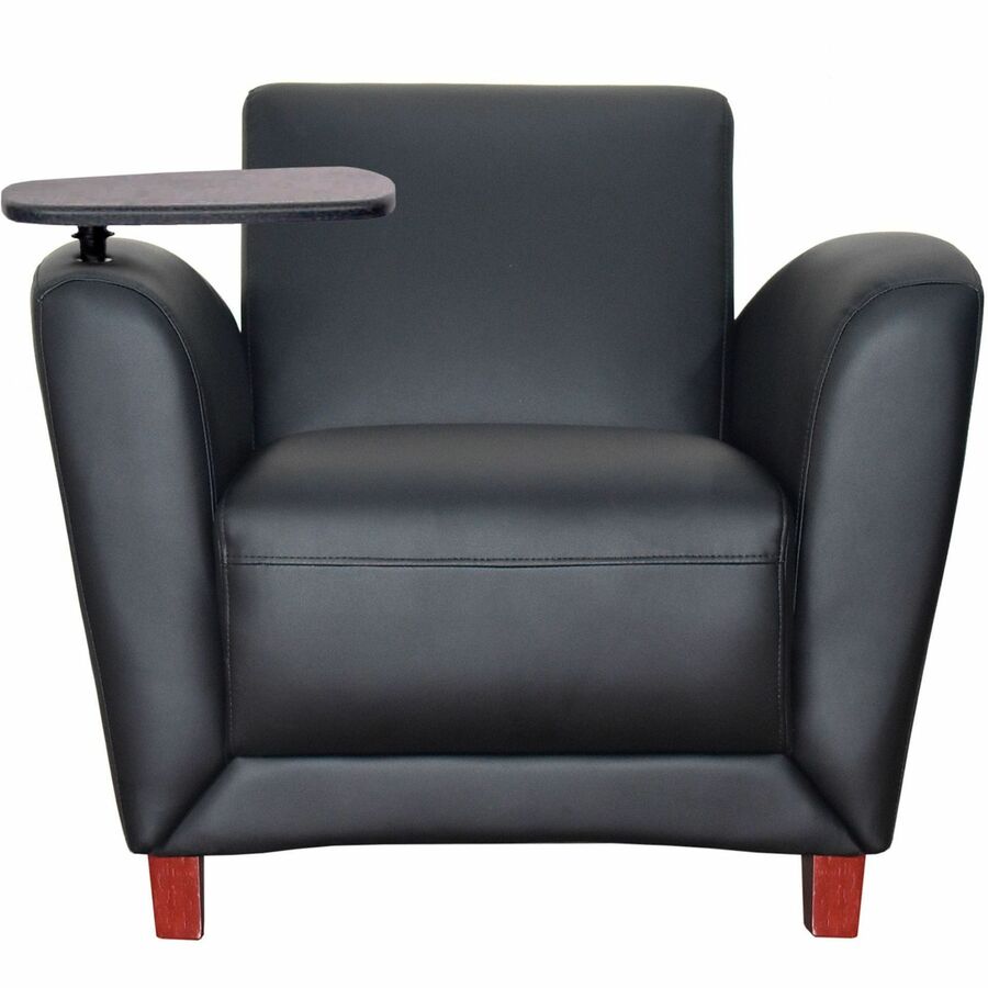 Lorell Accession Club Chair with Tablet Tray - Black Leather Seat - Four-legged Base - 1 Each