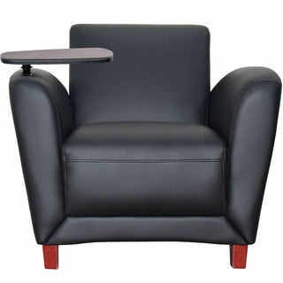 Lorell Accession Club Chair with Tablet Tray - Black Leather Seat - Four-legged Base - 1 Each