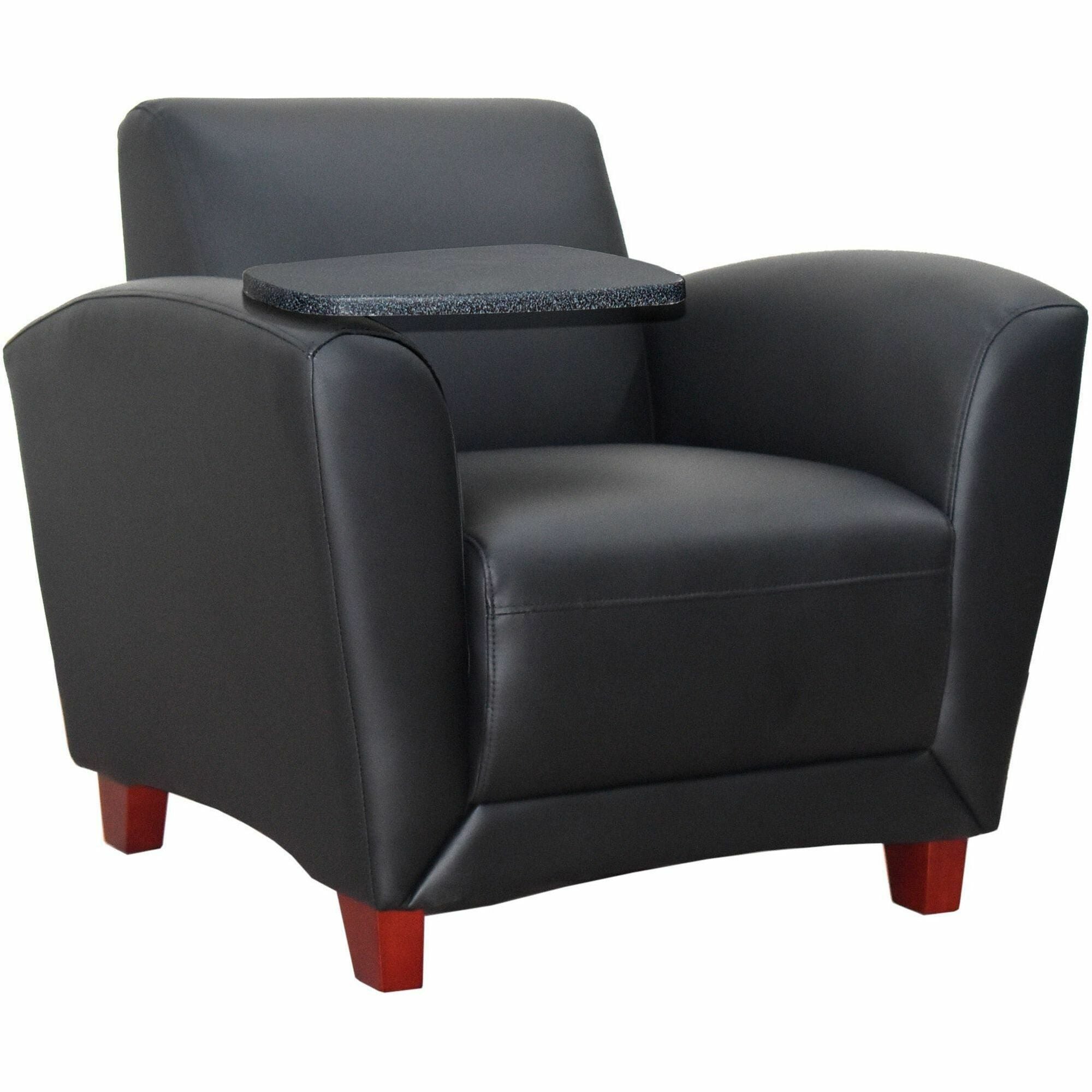 Lorell Accession Club Chair with Tablet Tray - Black Leather Seat - Four-legged Base - 1 Each