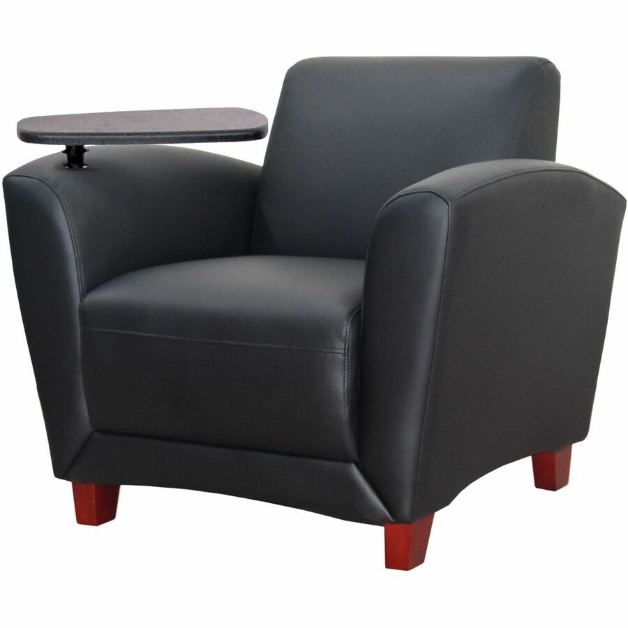 Lorell Accession Club Chair with Tablet Tray - Black Leather Seat - Four-legged Base - 1 Each