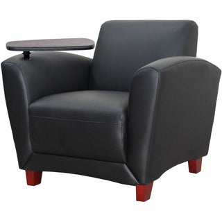 Lorell Accession Club Chair with Tablet Tray - Black Leather Seat - Four-legged Base - 1 Each