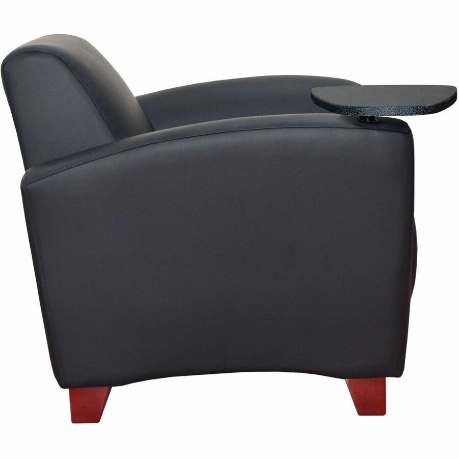 Lorell Accession Club Chair with Tablet Tray - Black Leather Seat - Four-legged Base - 1 Each