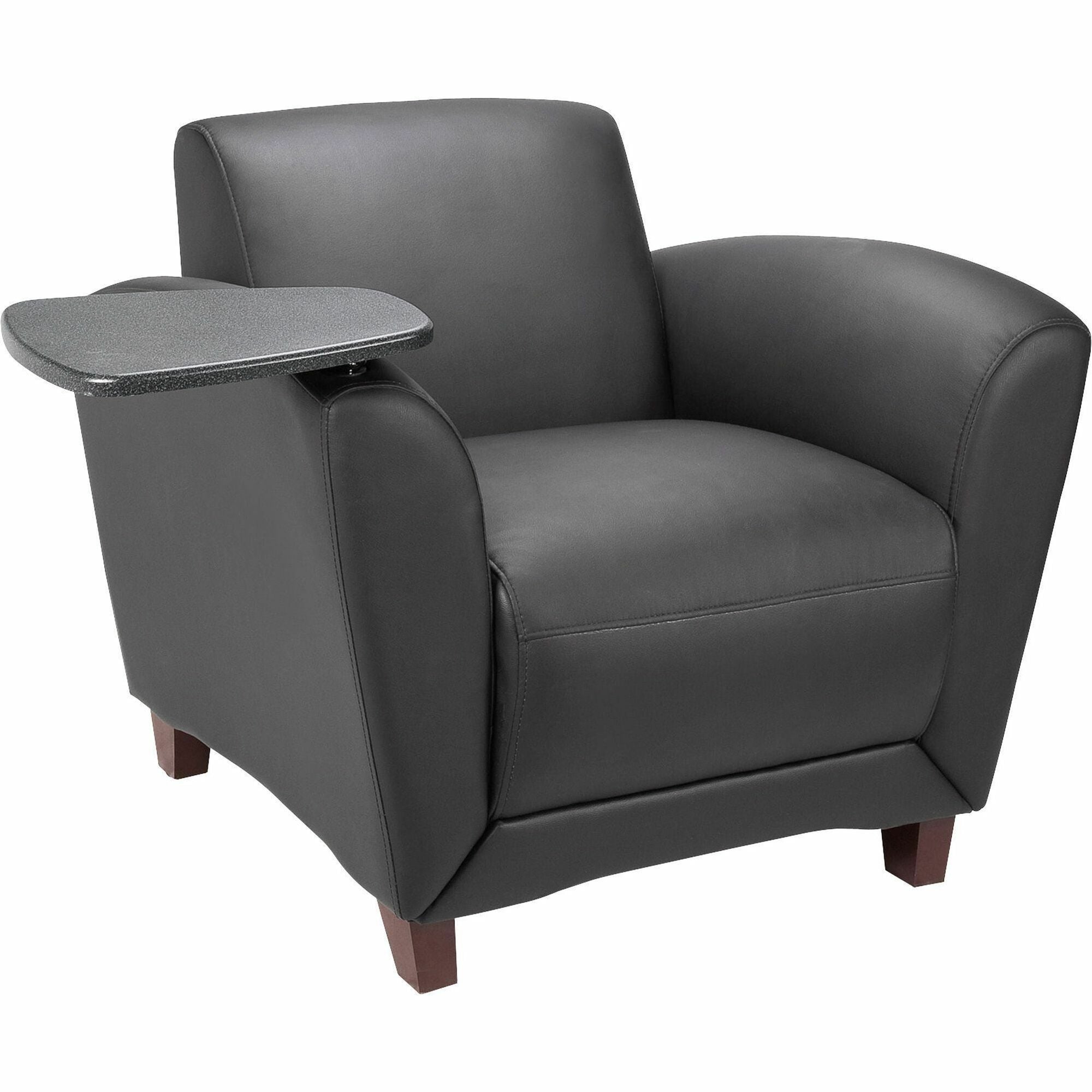 Lorell Accession Club Chair with Tablet Tray - Black Leather Seat - Four-legged Base - 1 Each - 
