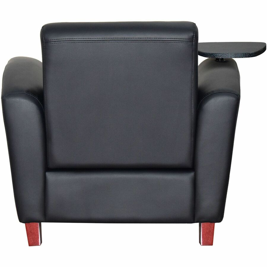 Lorell Accession Club Chair with Tablet Tray - Black Leather Seat - Four-legged Base - 1 Each