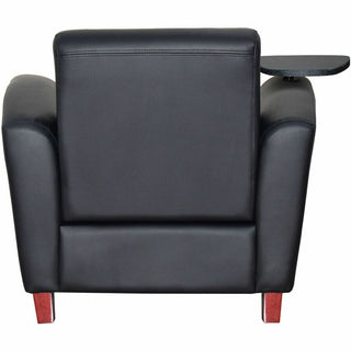 Lorell Accession Club Chair with Tablet Tray - Black Leather Seat - Four-legged Base - 1 Each