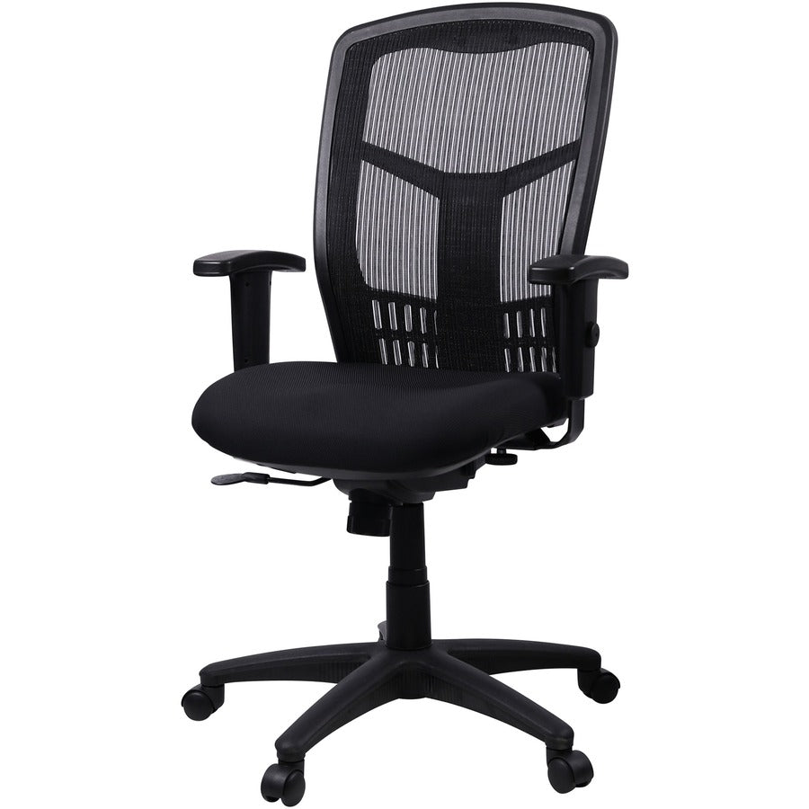 Lorell Executive Mesh High-back Swivel Chair - Black Fabric Seat - Steel Frame - Black - 1 Each
