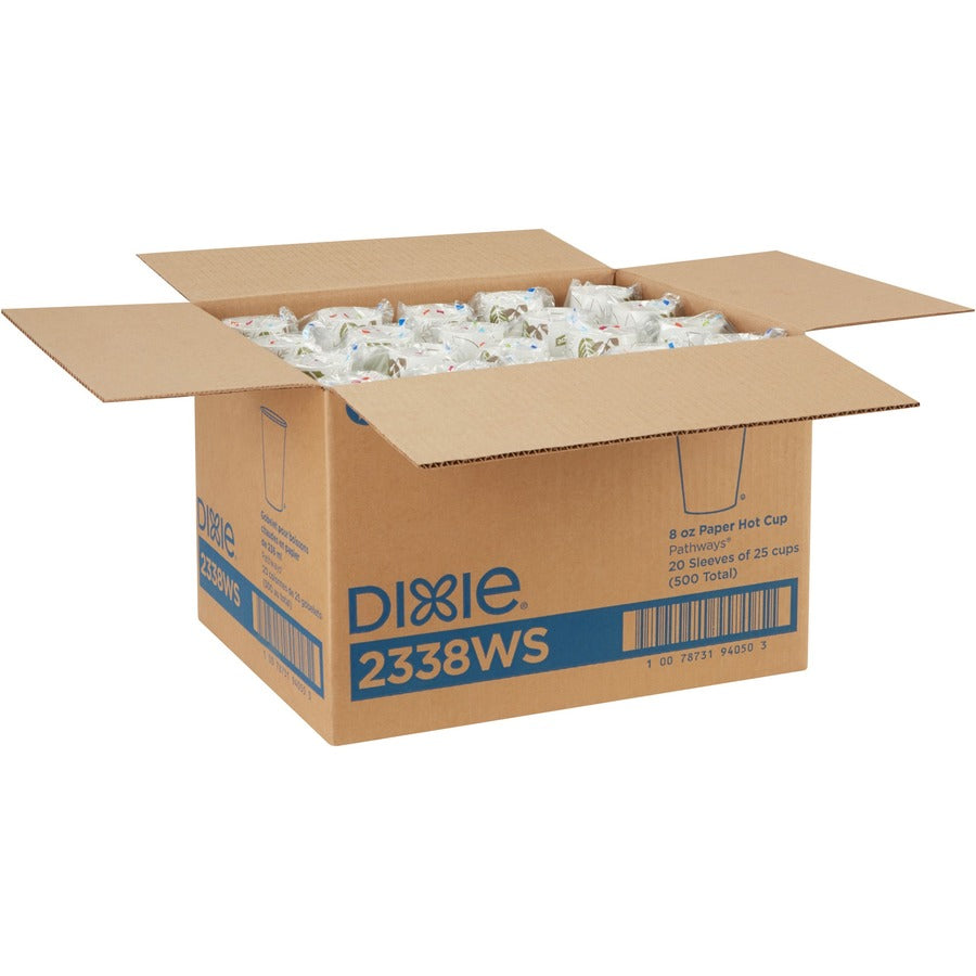 Dixie Pathways 8 oz Paper Hot Cups By GP Pro - 25 / Pack - 20 / Carton - White - Paper - Hot Drink, Beverage