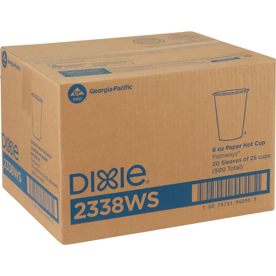 Dixie Pathways 8 oz Paper Hot Cups By GP Pro - 25 / Pack - 20 / Carton - White - Paper - Hot Drink, Beverage - 