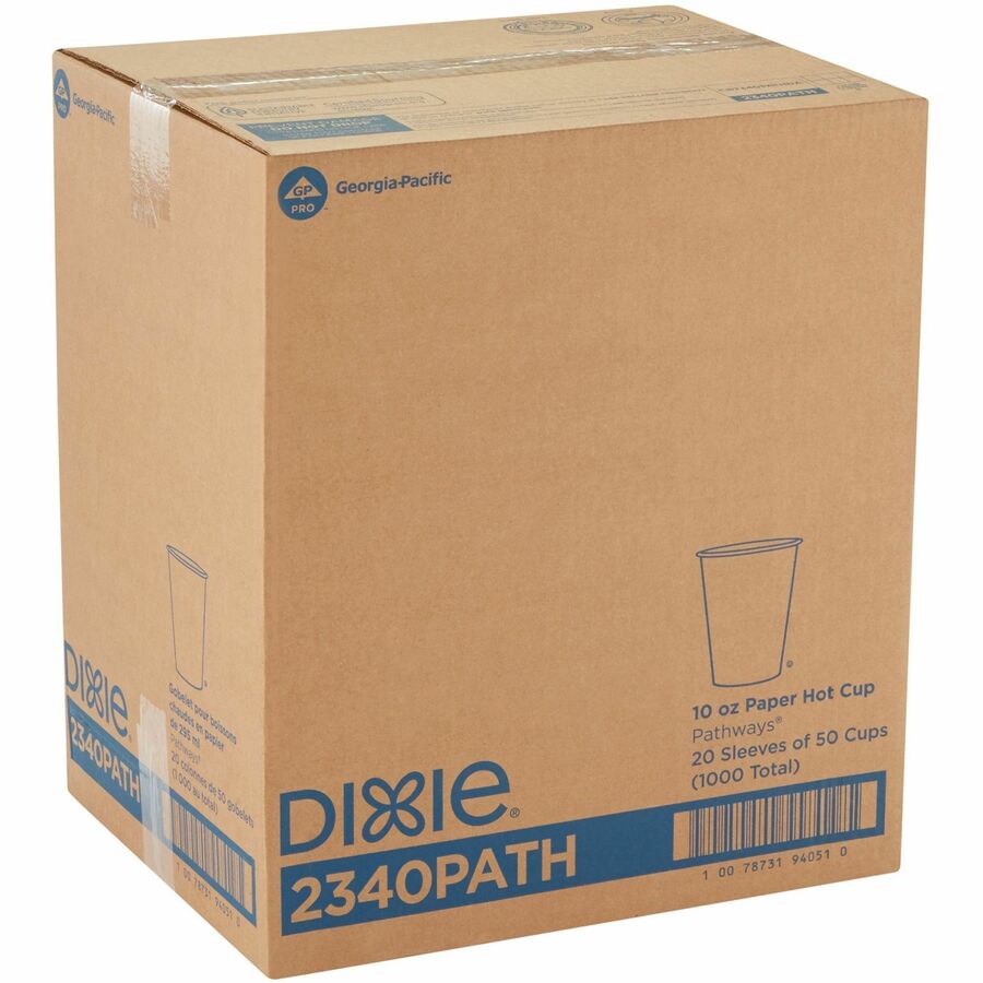 Dixie Pathways 10 oz Paper Hot Cups By GP Pro - 50 / Pack - 20 / Carton - White - Paper - Hot Drink - 