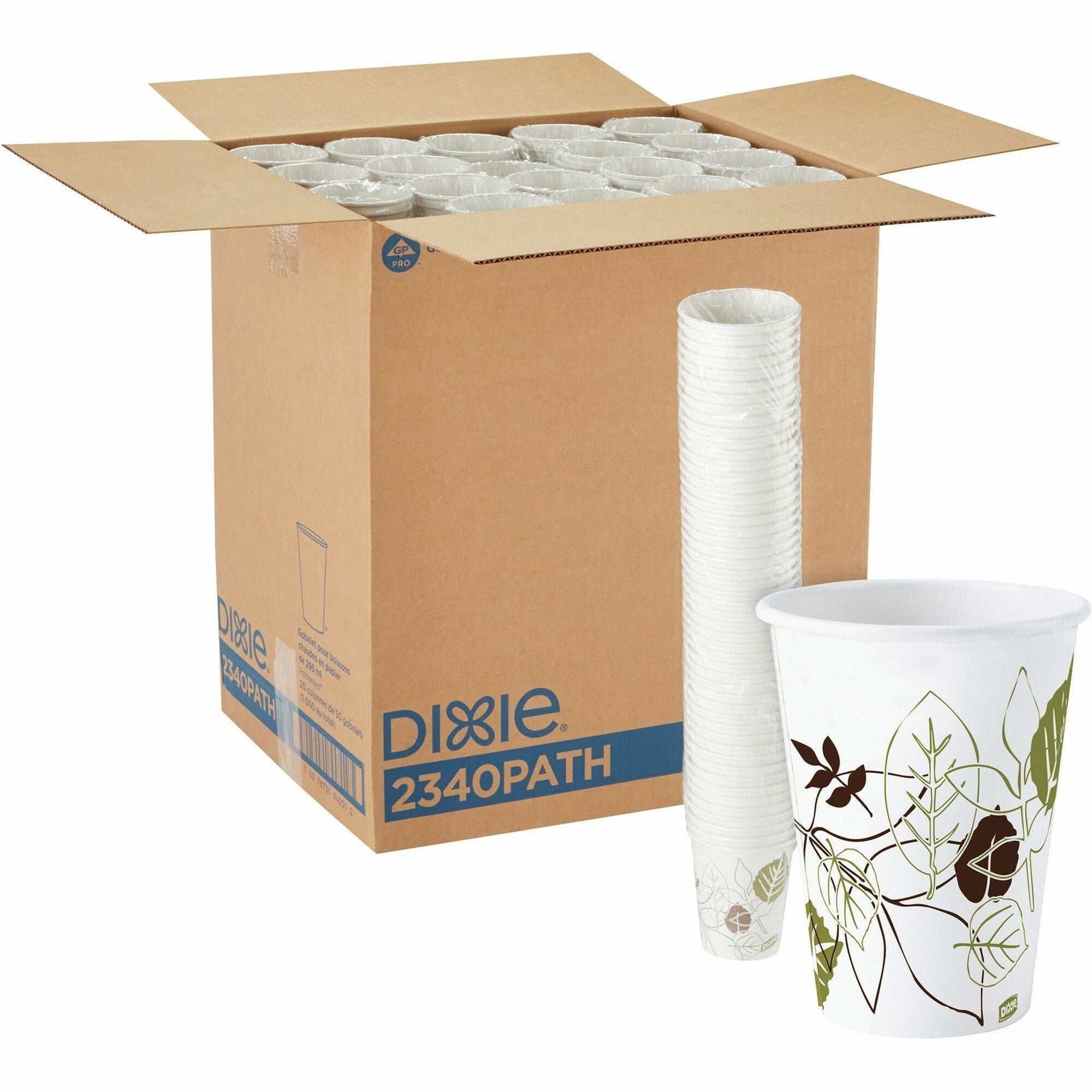 Dixie Pathways 10 oz Paper Hot Cups By GP Pro - 50 / Pack - 20 / Carton - White - Paper - Hot Drink - 