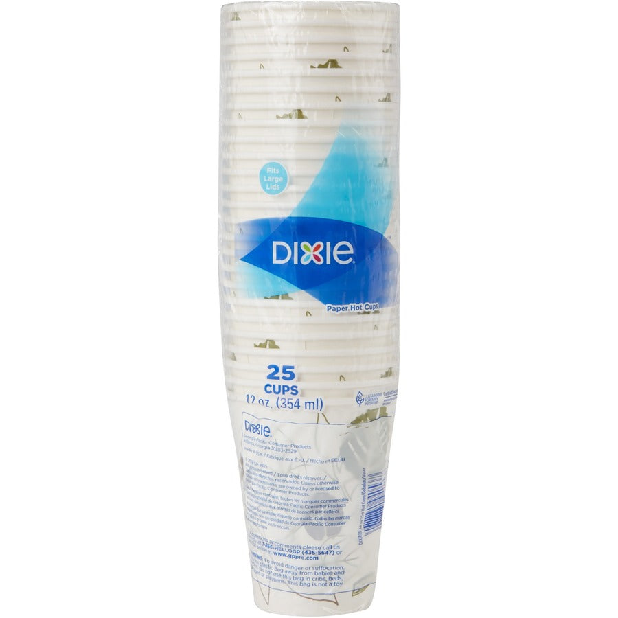 Dixie Pathways 12 oz Paper Hot Cups By GP Pro - 25 / Pack - 20 / Carton - White - Paper - Hot Drink